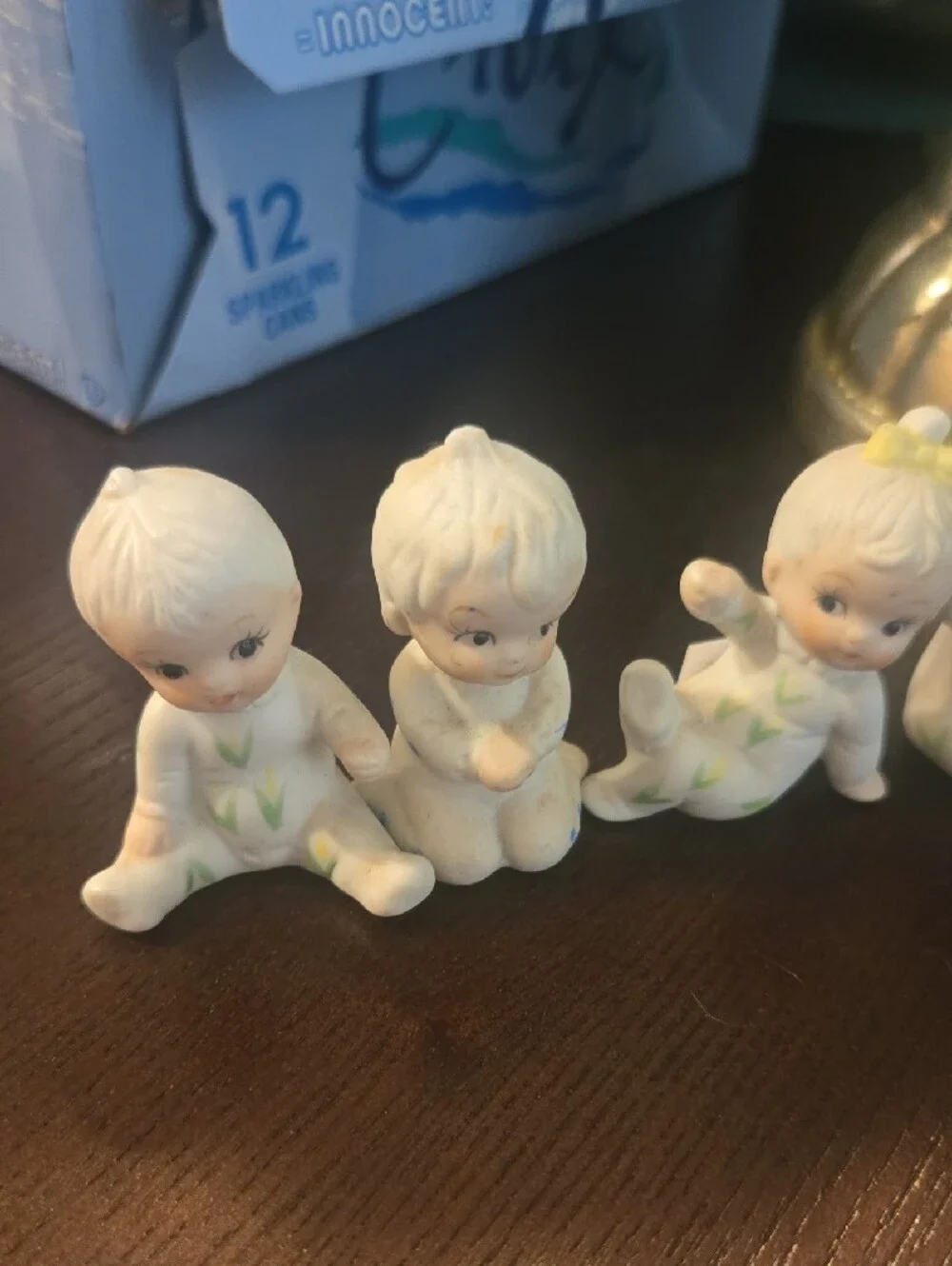 Set of Small Ceramic Figurines in White with Pastel Accents